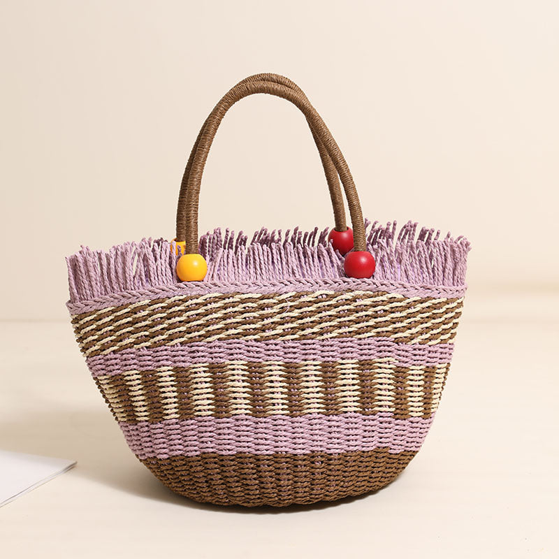 Damen Bequeme Strandtasche mit buntem Fransenbesatz Karnz