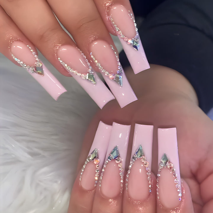 Rhinestone-verzierte lange Stiletto-Presse-Nägel Karnz