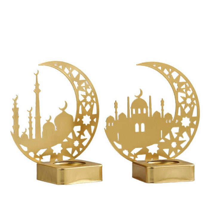 Crescent Silhouette Moschee Teelichtlaterne mit filigranem Metallfuß Karnz