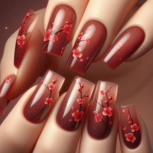 Kunstnägel Set mit floralen Akzenten Karnz