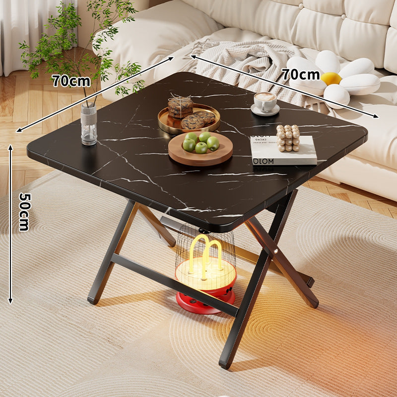 Marmor-Effekt Klappender Quadratischer Kaffeetisch mit X-Rahmen Metallbeinen