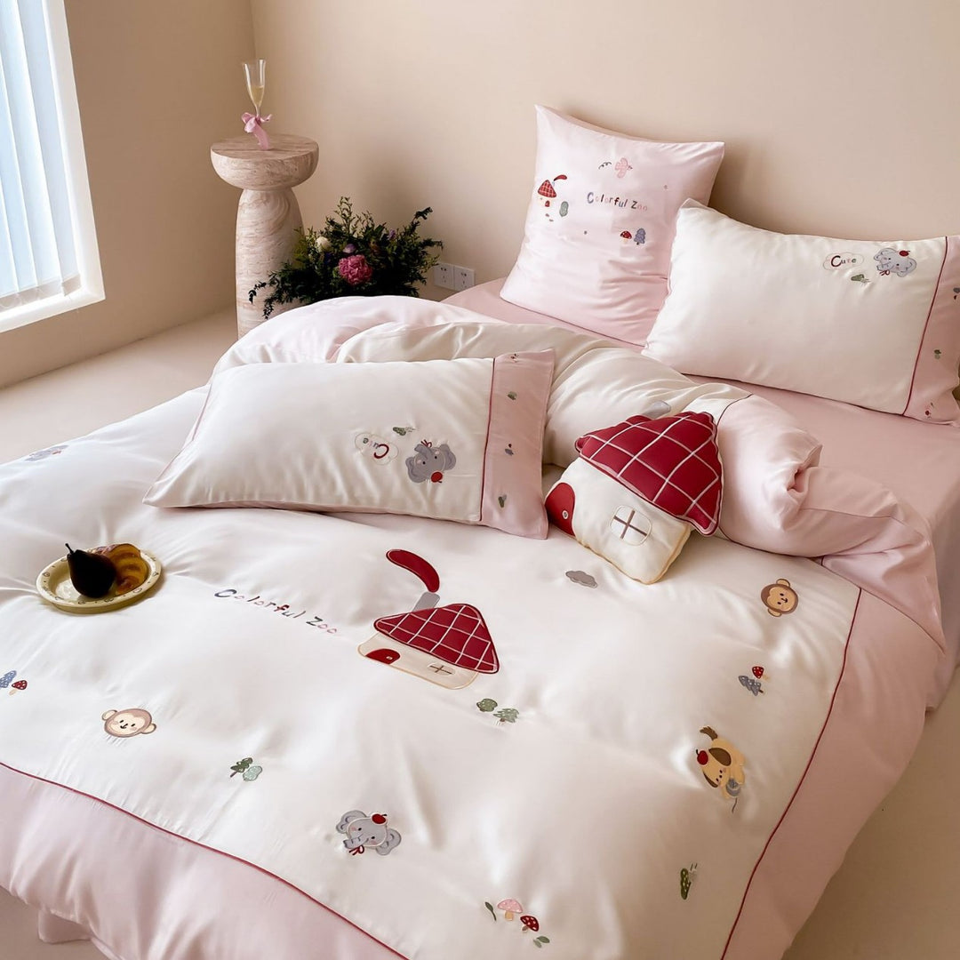 Kinder-Bettwäsche-Set aus Baumwollsatin mit applizierten Bären- und Auto-Motiven