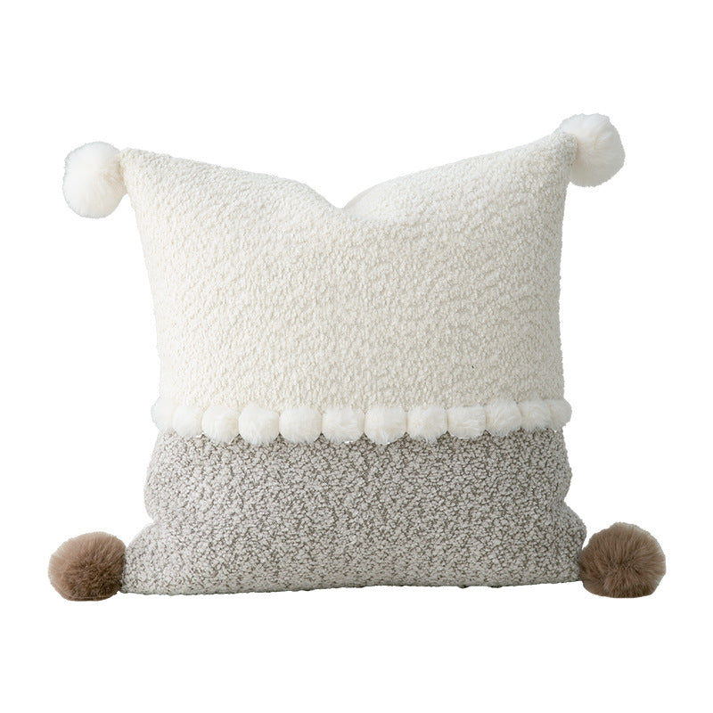 Zweifarbiger Bouclé‑Dekokissenbezug mit Teddy‑Sherpa‑Struktur und Ziernaht