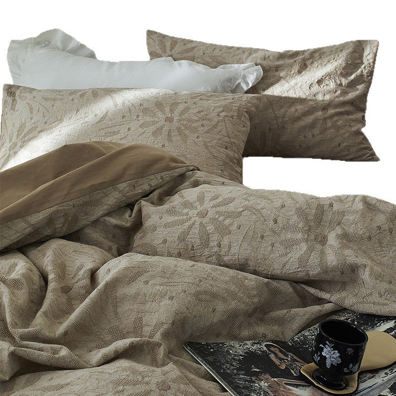 Gewaschenes botanisches Jacquard-Bettbezug-Set mit strukturiertem Matelassé-Finish