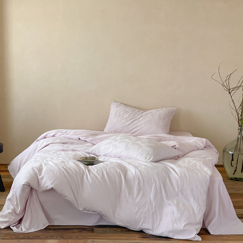 Blatt-Jacquard Baumwollsatin Bettbezug Set mit verdecktem Reißverschluss
