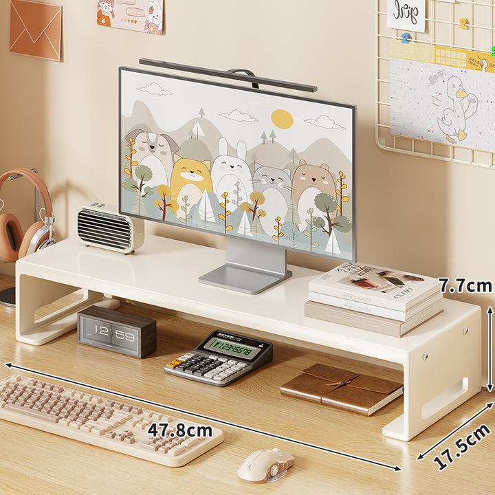 Erhöhter Monitorstand mit Unterregal-Speicher, Kabelschlitzen und rutschfesten Füßen