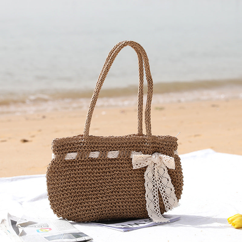Damen Handgeknüpfte Strandtasche mit feinem Spitzenakzent Karnz