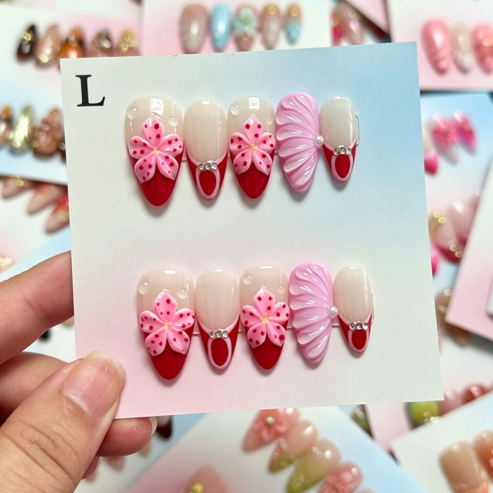 Dekoratives Handgefertigtes Press-On Nagelkunstset mit von Strand inspirierten Designs