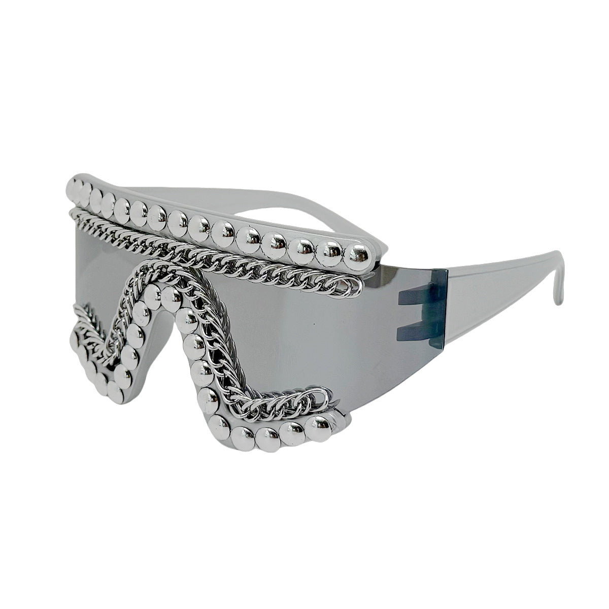 Damen Fashion-Sonnenbrille mit luxuriösem Kettenrahmen und schimmernden Akzenten Karnz