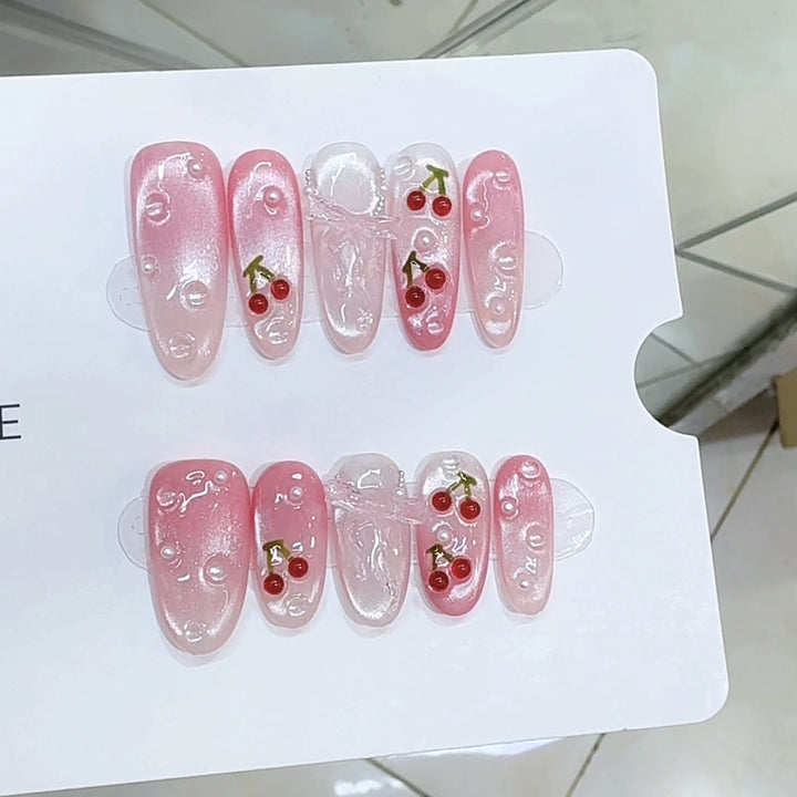 Kirsch-Themen Dekorative Press-On Nail Set Karnz
