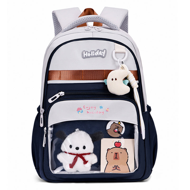 Verspielter Schulrucksack mit Transparentem Fach und Kreativen Akzenten Karnz