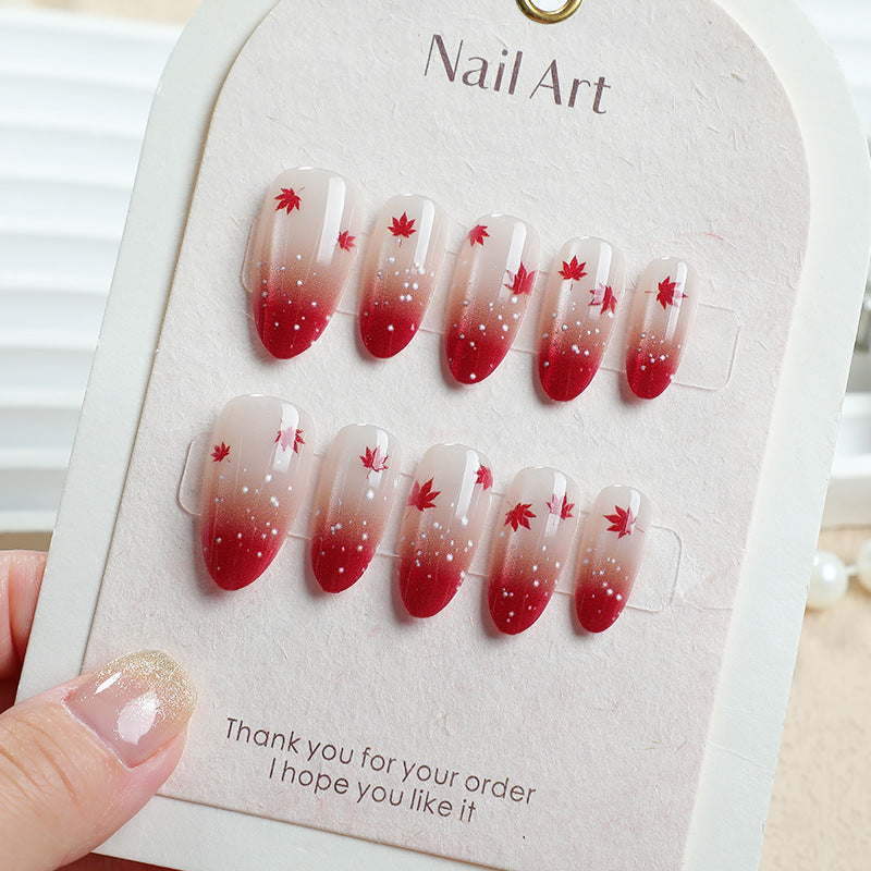 Künstlerisches Ombre Blatt Press-On Nagelset Karnz