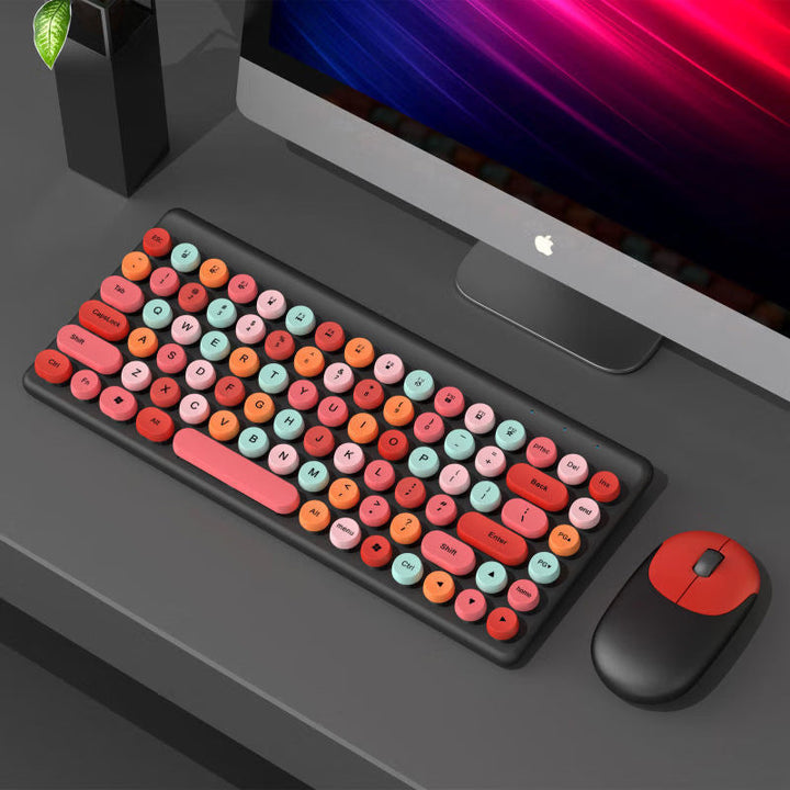 Retro Rundtasten Wireless Tastatur und Maus Set Karnz