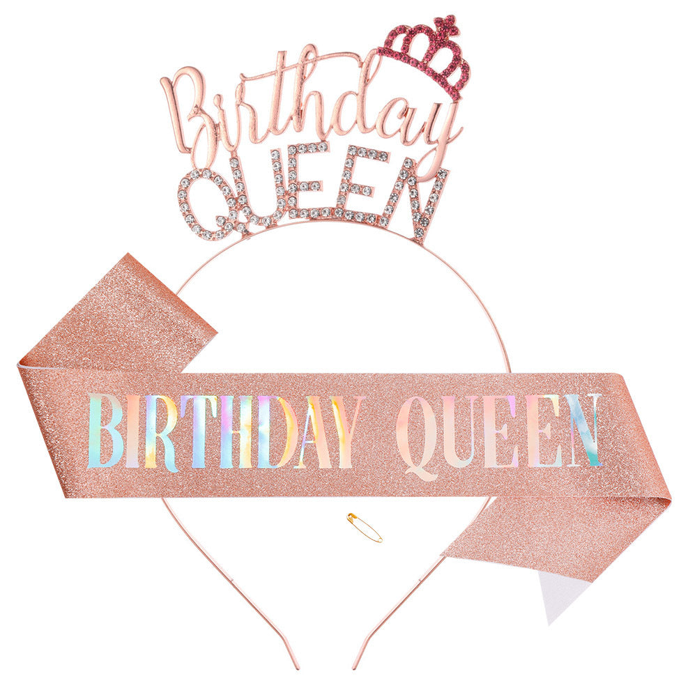 Damen Glitzernder Haarreif mit "Birthday Queen"-Schriftzug Karnz