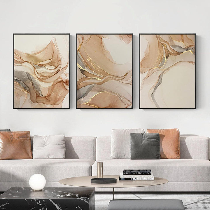 Set von 3 Stücken Beigefarbene Chic Flüssigmarmor Wandkunst Feine Kunst Leinwanddrucke Bilder Für Neutrale Farbige Wohnzimmer Schlafzimmer Kunst Moderne Hausinterieurdekoration