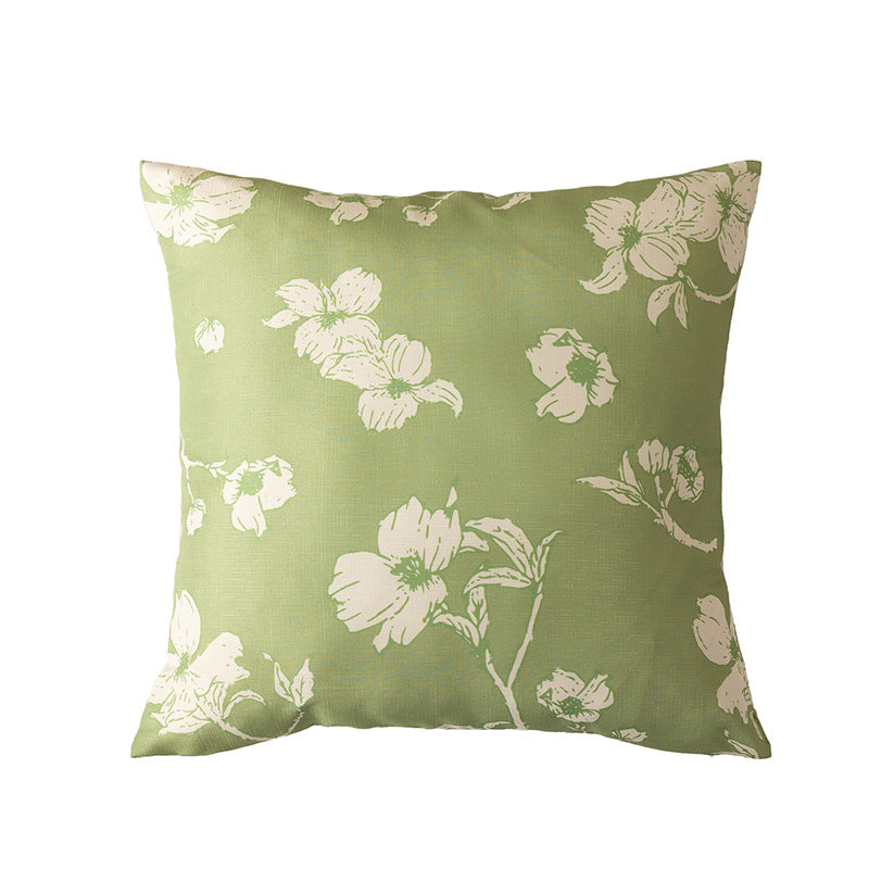 Rechteckiges Zierkissen mit skizzenhaftem Blumenprint und feiner Leinenoptik
