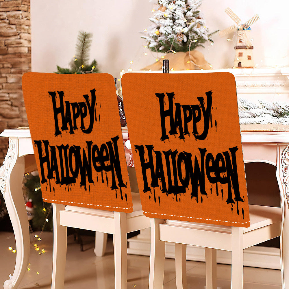 festliche Halloween-Stuhlhussen aus dehnbarem Polyester mit Hexenhut- und Schriftzug-Motiv