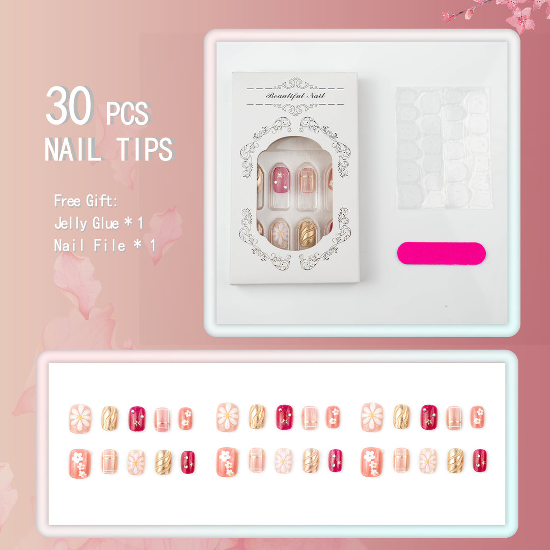 Elegantes, blumenmotiviertes Press-On-Nagelset