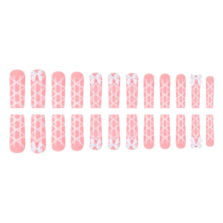 Dekorative Press-On Nagelkunst Extensions mit Schleifen- und Perlen-Design Karnz