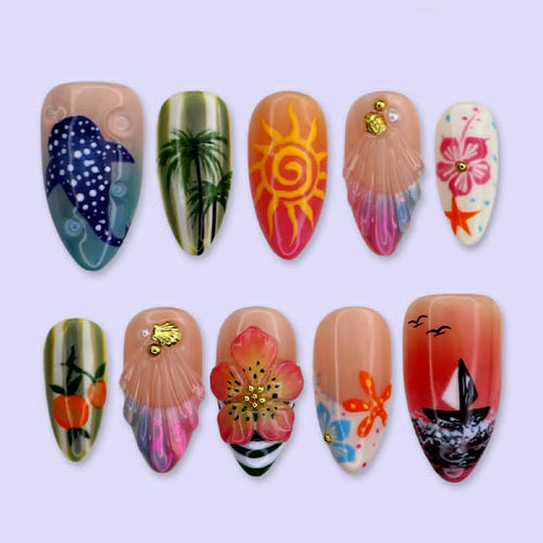 Künstlerisches Küstenmotiv Press-On Nagelset Karnz