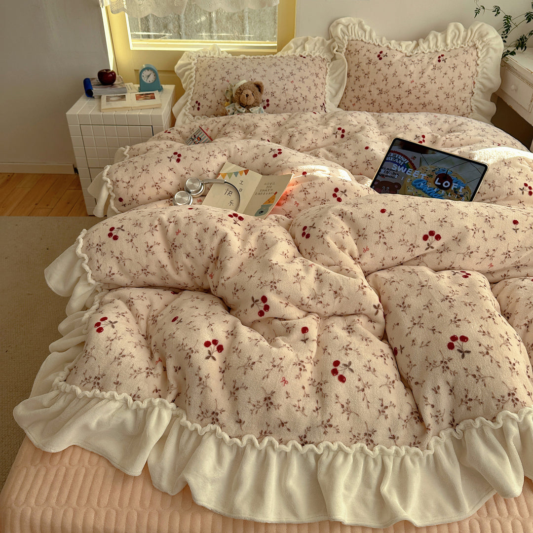 Floral Plüsch Bettwäsche Set
