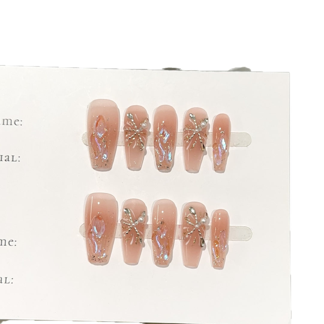 Glamouröse, perlenbesetzte Press-On-Nagelset