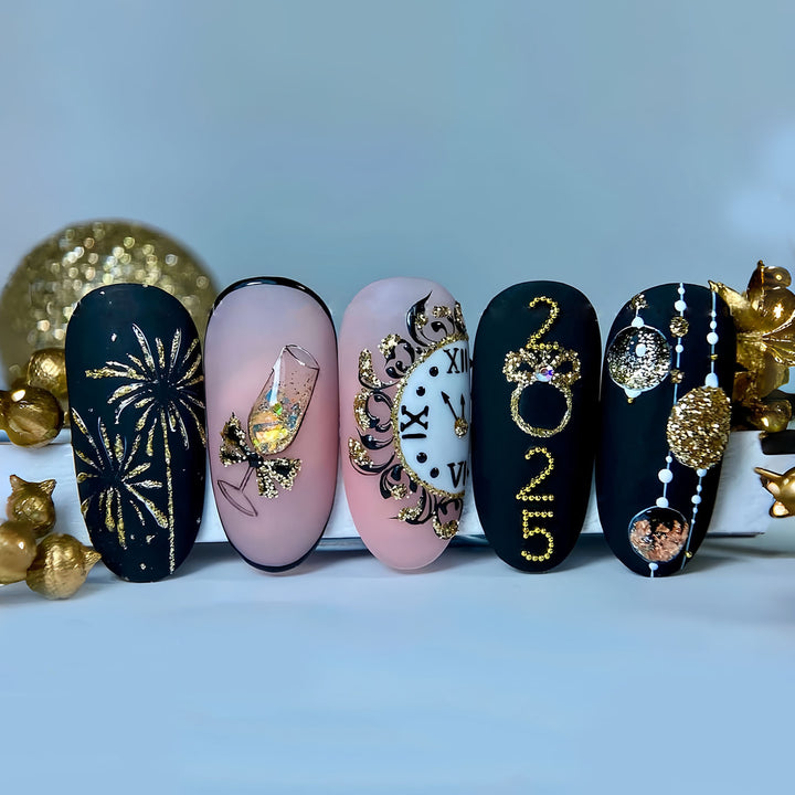 Festliche Neujahrs thematische Press-On Nail Art Karnz
