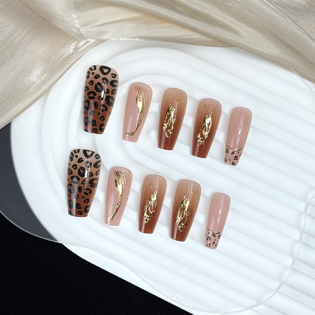 Premium Leopard Design Press-On Nails Karnz