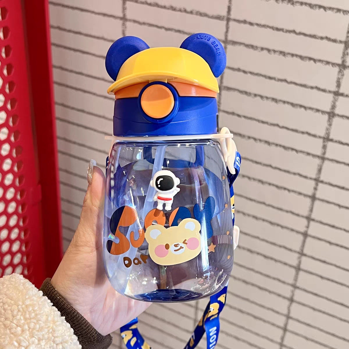 Damen Verspielte Kindertrinkflasche mit integriertem Strohhalm Karnz