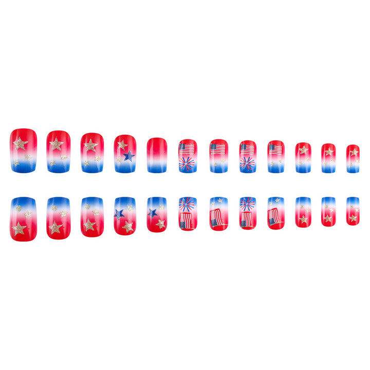 Thematische Nagelkunst mit funkeltenden Sternen und Streifen Karnz