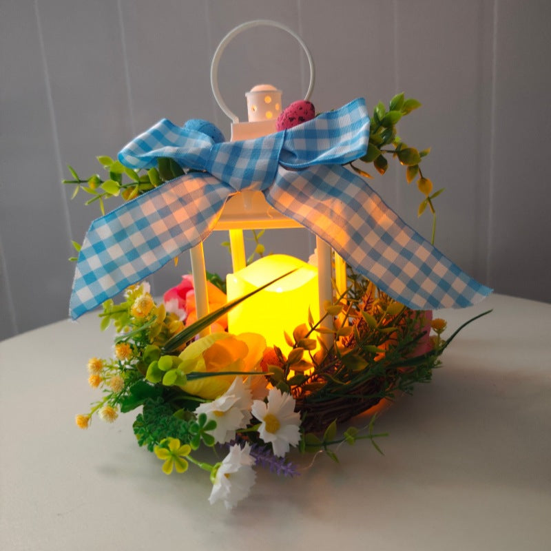 Dekorative Tischlaterne mit Kunstblumen und Schleife Karnz