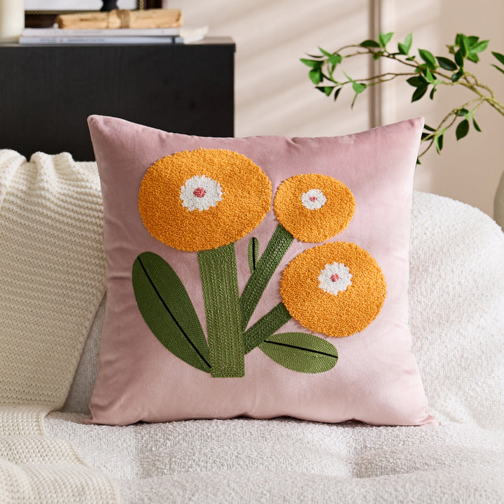 Quadratisches Samt Tufted Floral Chenille Applikationskissenbezug