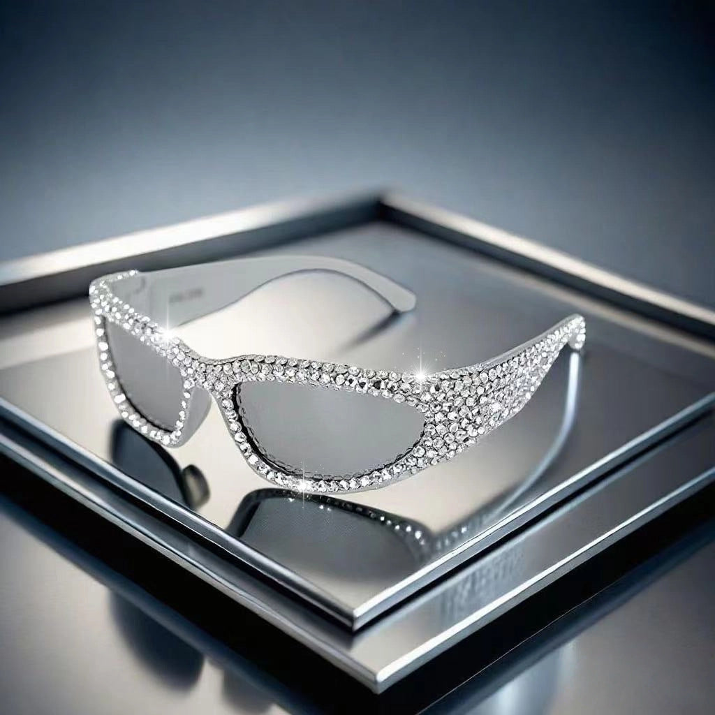 Damen Glitzernde Sonnenbrille mit funkelndem Kristallrahmen Karnz