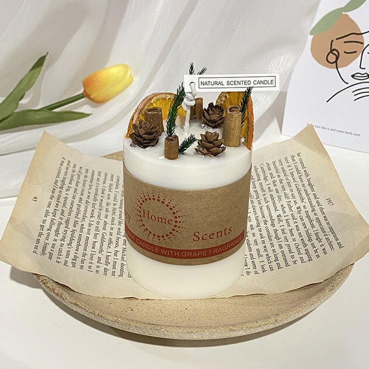 Natürliche dekorative Soja-Säulenk candle mit getrocknetem Zitrus-Kiefernzapfen-Topper