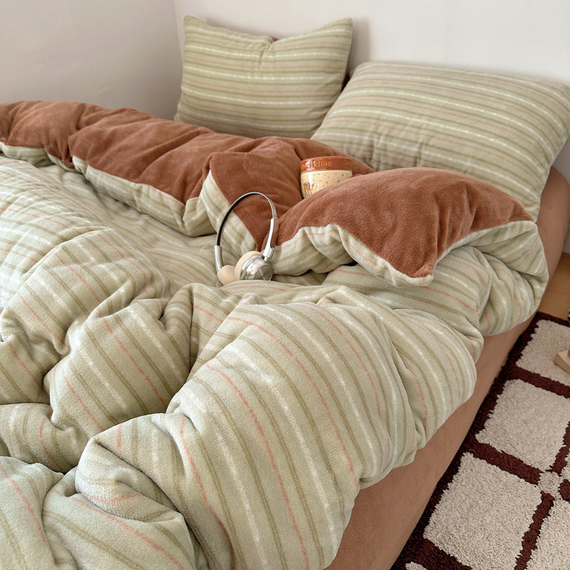 Premium Weiche Gestreifte Fleece Bettwäsche Set