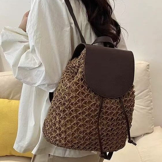 Damen Handgeknüpfte Rucksacktasche mit Lederakzenten Karnz