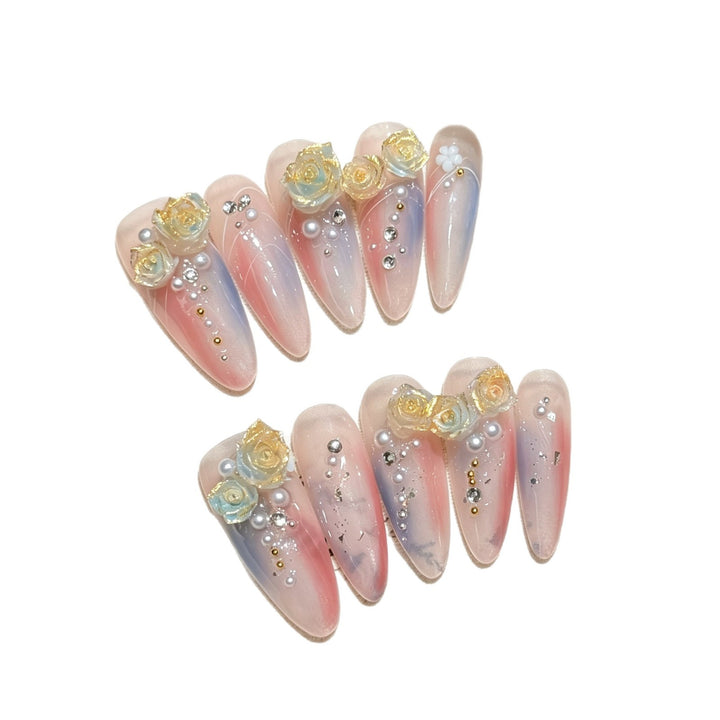 Künstlerisches Floral 3D Press-On Nagelset