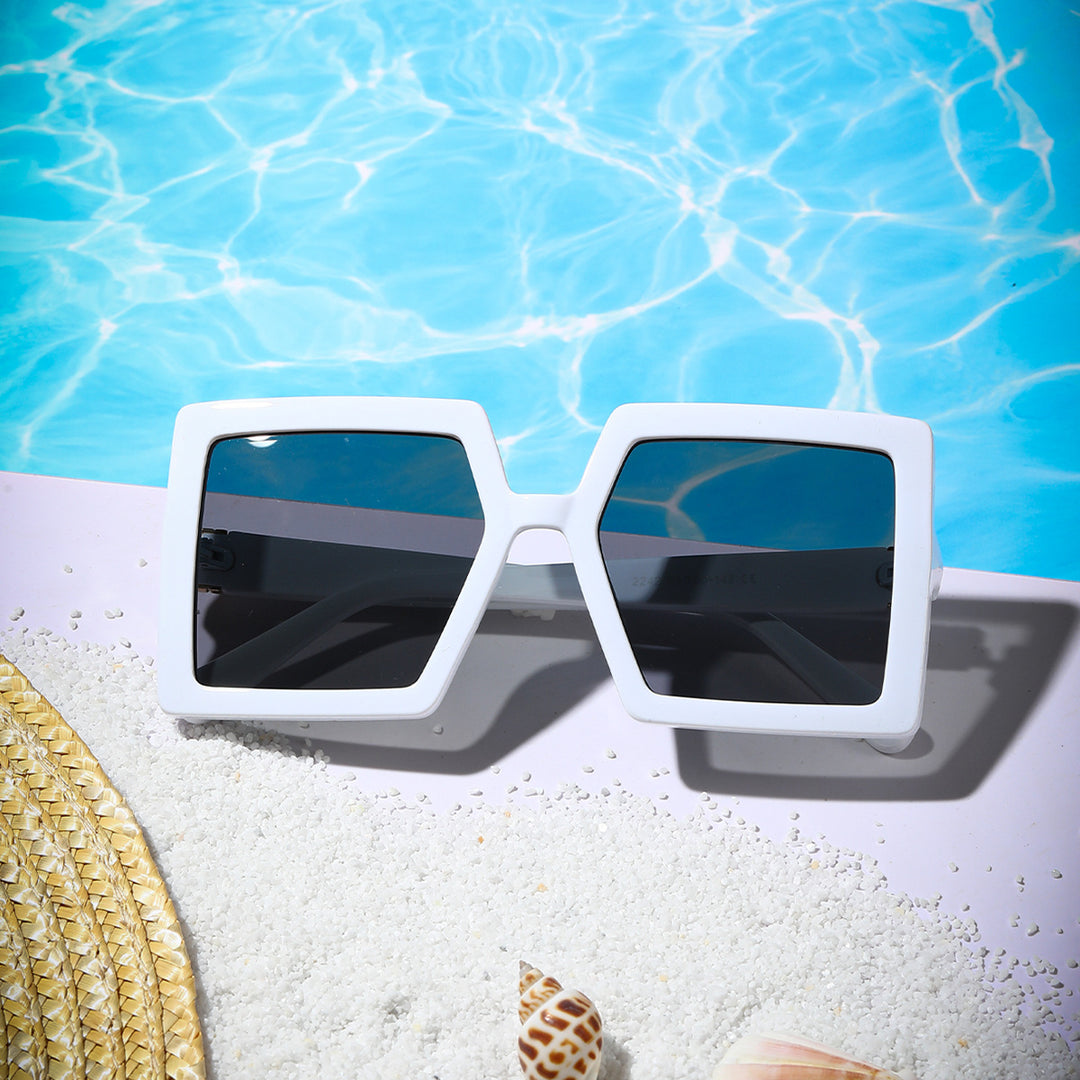 Damen geometrische Sonnenbrille mit modernem, breiten Rahmen Karnz