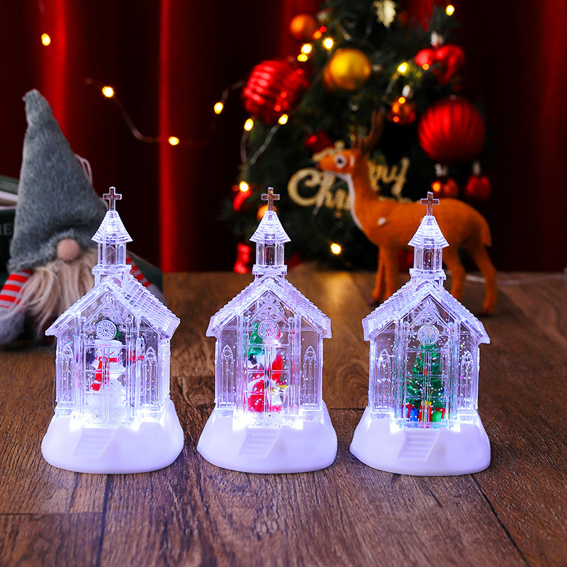 Dekorative Weihnachtslaterne mit Schneemann-Szene Karnz