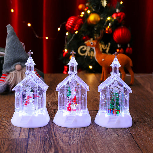 Dekorative Weihnachtslaterne mit Schneemann-Szene Karnz
