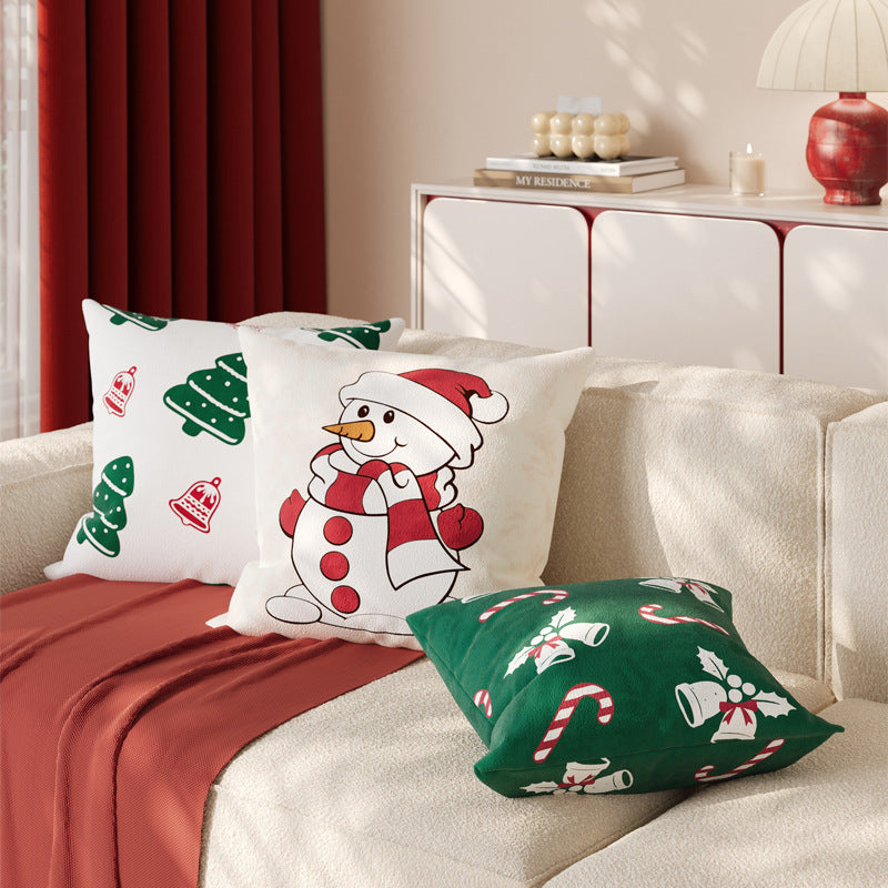 Christmas-Themed Decorative Square Throw Pillow Cover with Hidden Zipper and Soft Linen-Blend Fabric