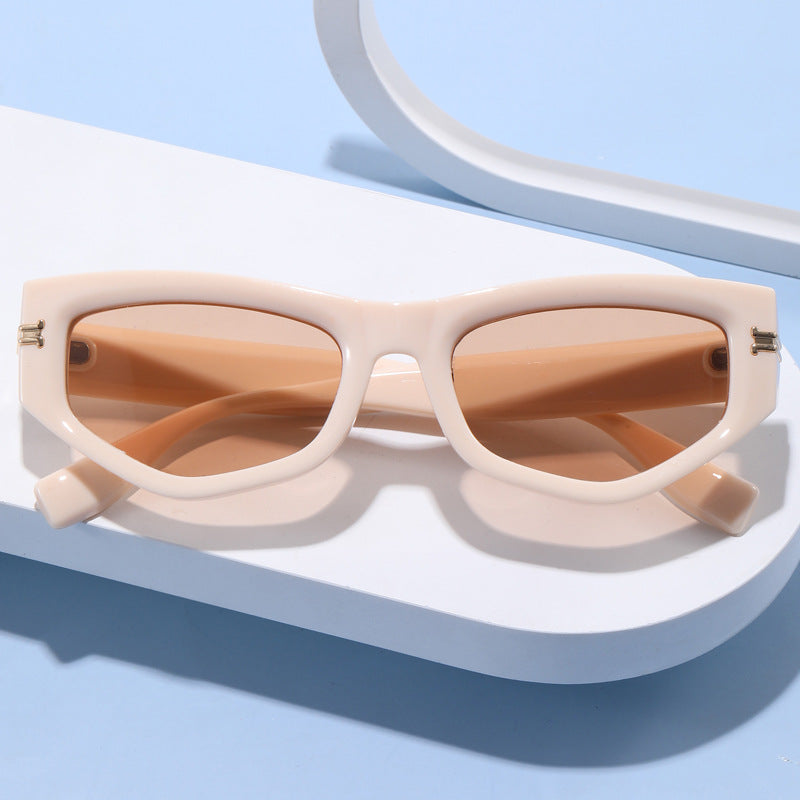 Damen trendige Cat-Eye-Sonnenbrille mit lackiertem Rahmen und akzentuierten Metall-Details Karnz