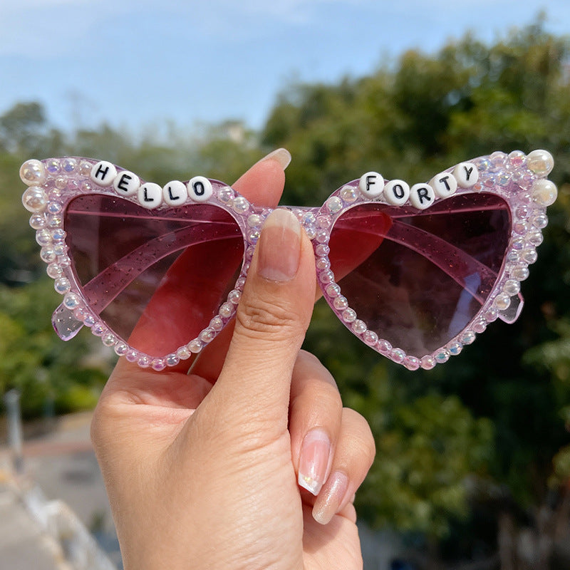Perlenverzierte Cat-Eye-Sonnenbrille Karnz