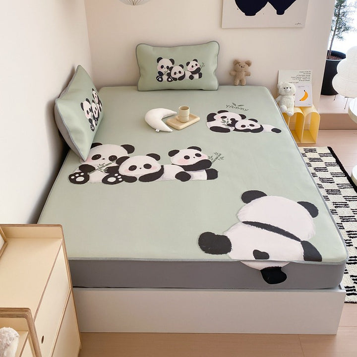 Kinder-Bettwaren-Set mit Monster-Print, Spannbettlaken und Zierkissen aus weicher Mikrofaser
