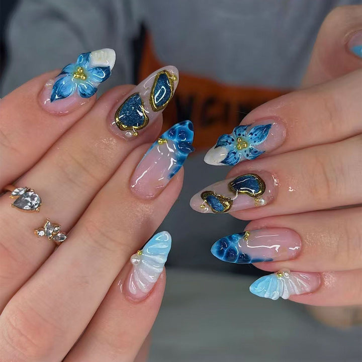 Künstlerisches vom Ozean inspiriertes Press-On-Nagelset