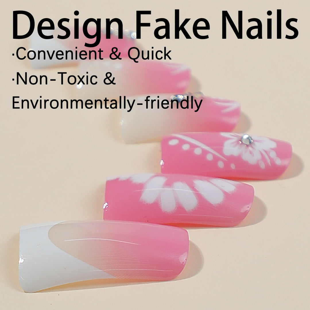 Kunstnagelset mit eleganten Floral-Designs und Glitzerakzenten Karnz