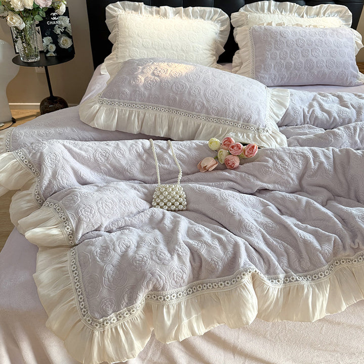 Elegantes Rüschendes Floral Bettbezug Set