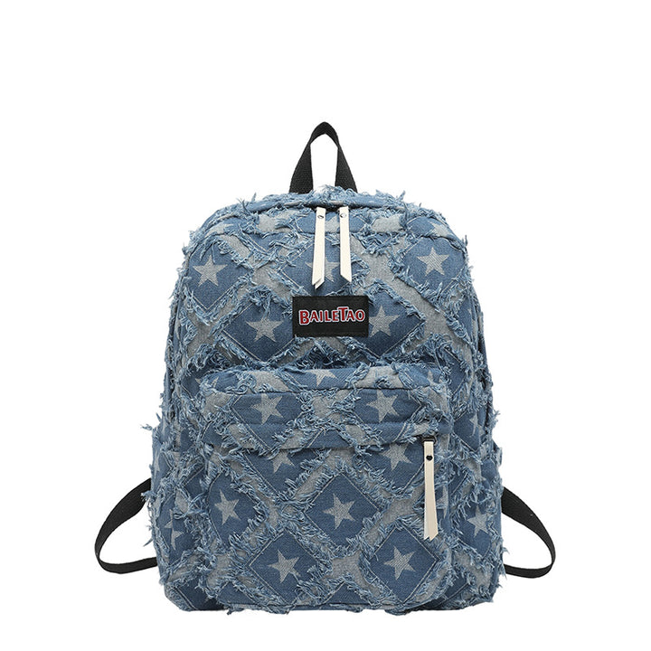 Distressed Star Pattern Denim Rucksack Karnz