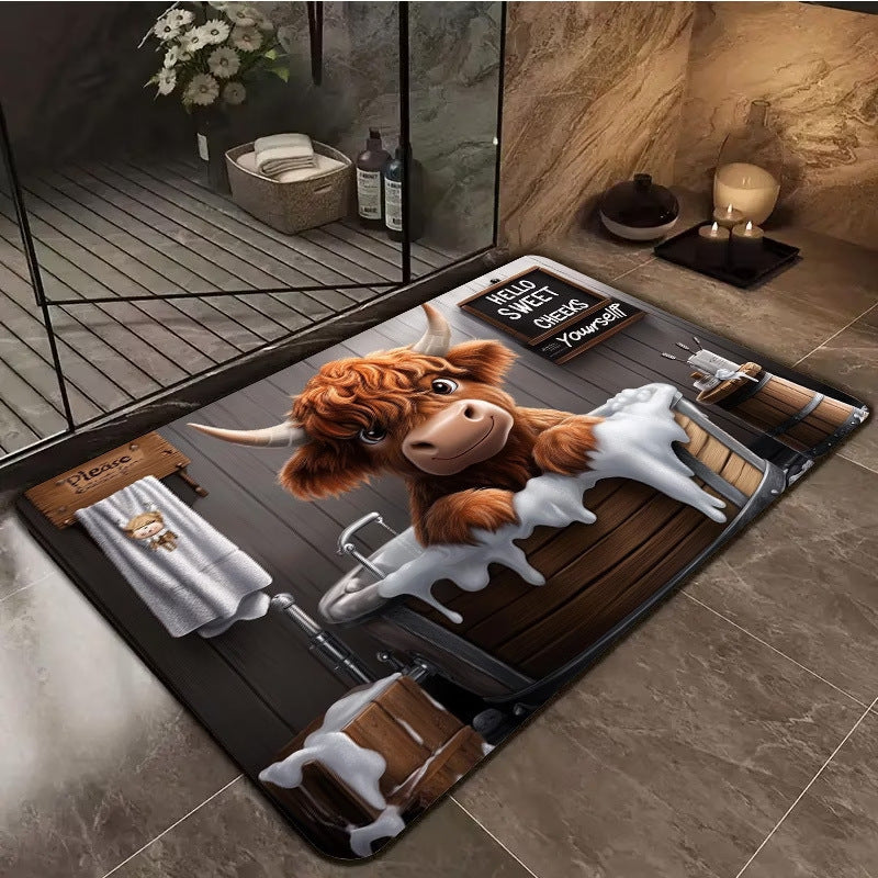 Fantasievoller Highland Cow-Themen-Bereichsteppich