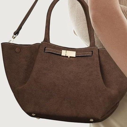 Damen Elegante Handtasche aus weichem Wildleder mit abnehmbarem Schulterriemen Karnz